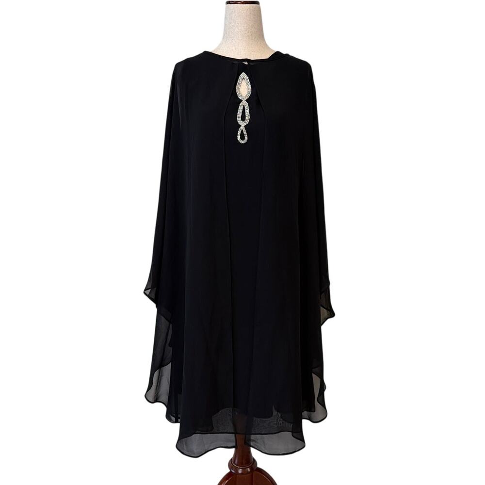 NWT SL Fashions Chiffon Cocktail Dress with Capelet, Black, Women's 12
